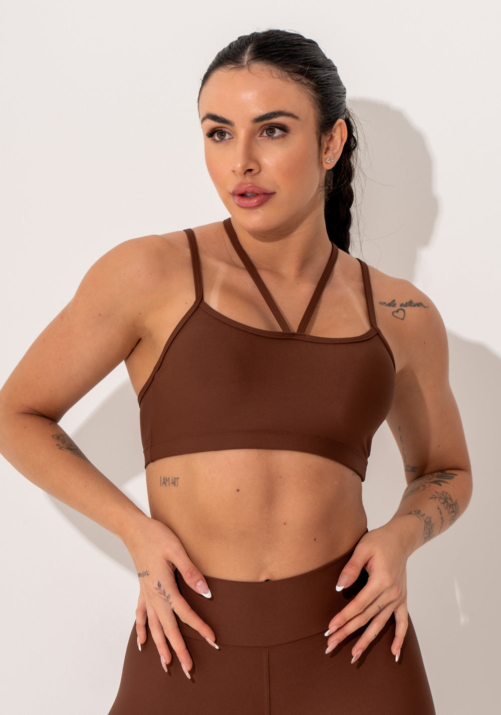 Top Fitness Feminino Marrom Com Alças Duplas Intense Dlk – DLK