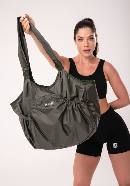 Bolsa De Ombro Verde Militar Com Bolso Externo Dlk