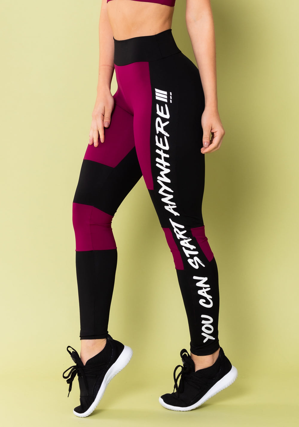 Calça Legging Energy Com Recortes Preto E Roxo Dlk