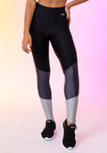 Calça Legging Happiness Com Recortes Preta, Grafite E Prata Dlk