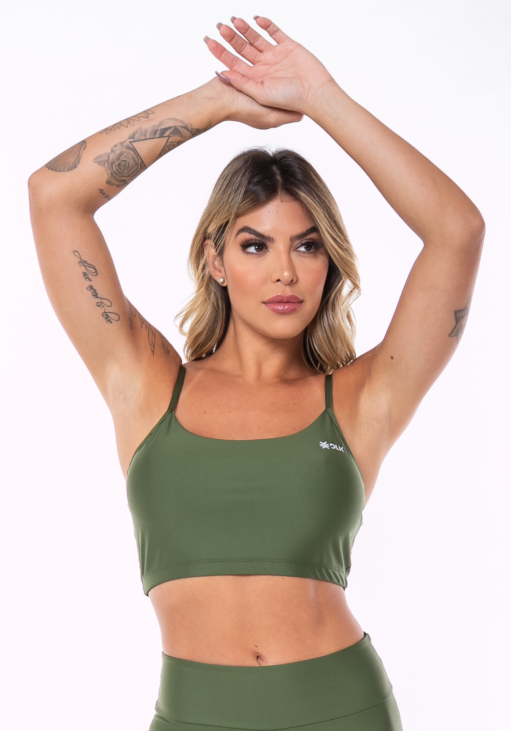 Top Equilibrium Verde Militar Com Bojo E Alças Finas Dlk