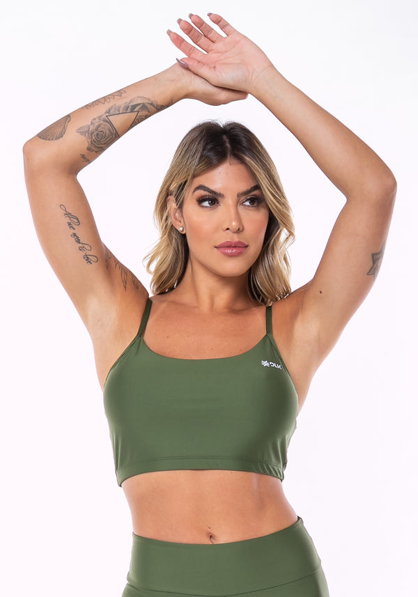 Top Equilibrium Verde Militar Com Bojo E Alças Finas Dlk
