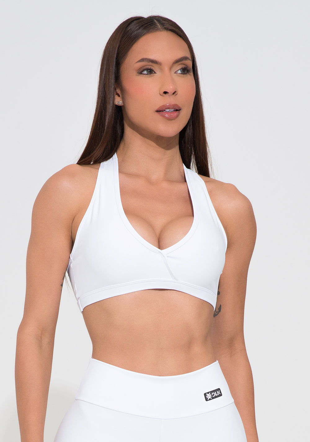 Top Fitness Feminino Branco Decote Transpassado Action Dlk – DLK