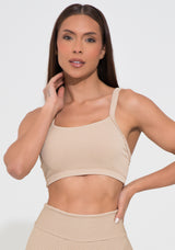 Top Fitness Feminino Com Bojo Nude Canelado Action Dlk
