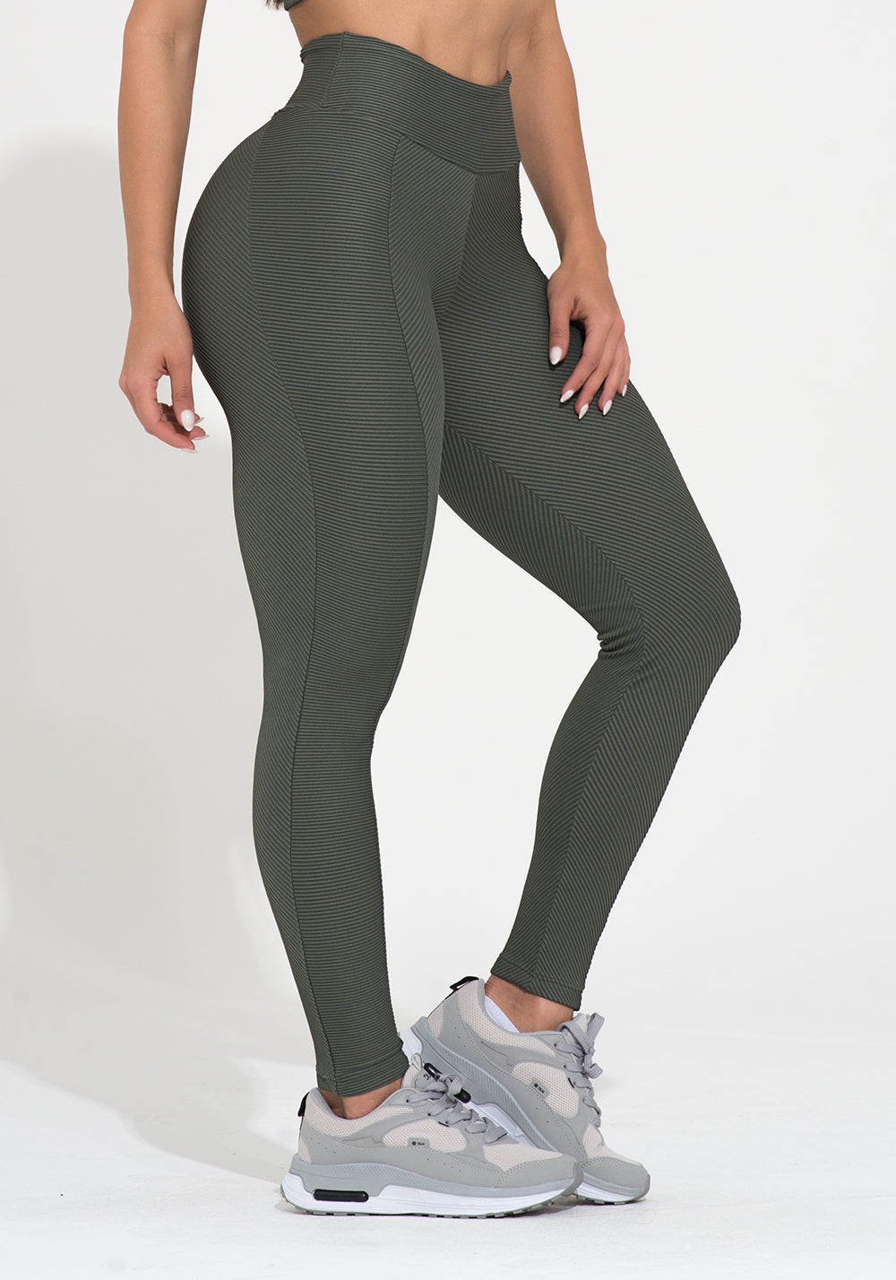Legging Fitness Feminina Chumbo Canelada Com Recorte Action Dlk