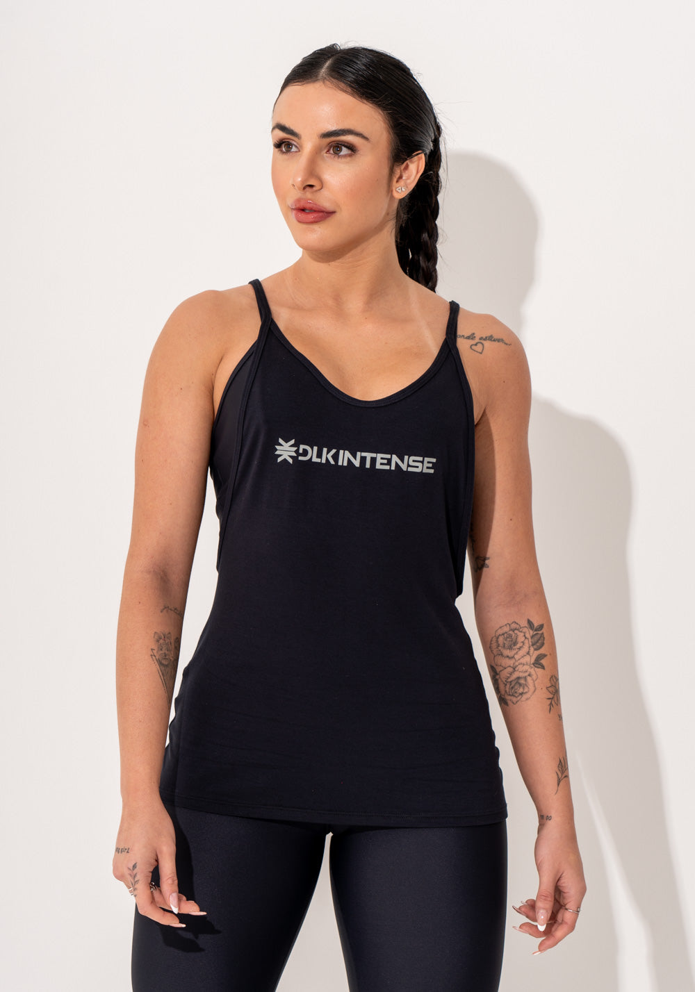 Camiseta Fitness Feminina Viscolycra Preto Com Silk Intense Dlk