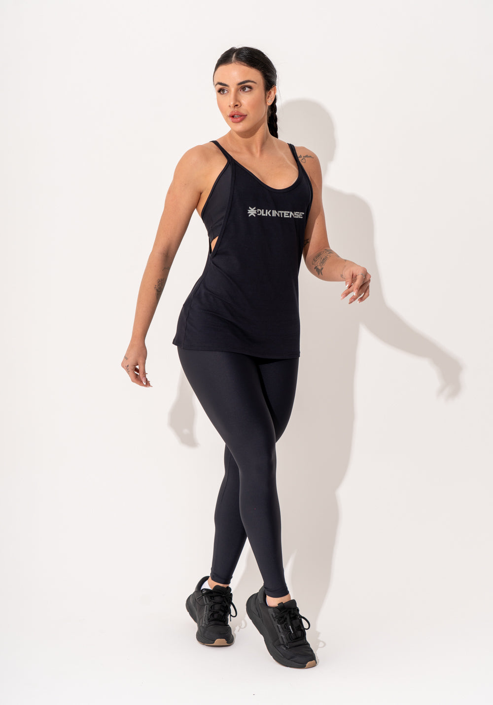 Camiseta Fitness Feminina Viscolycra Preto Com Silk Intense Dlk