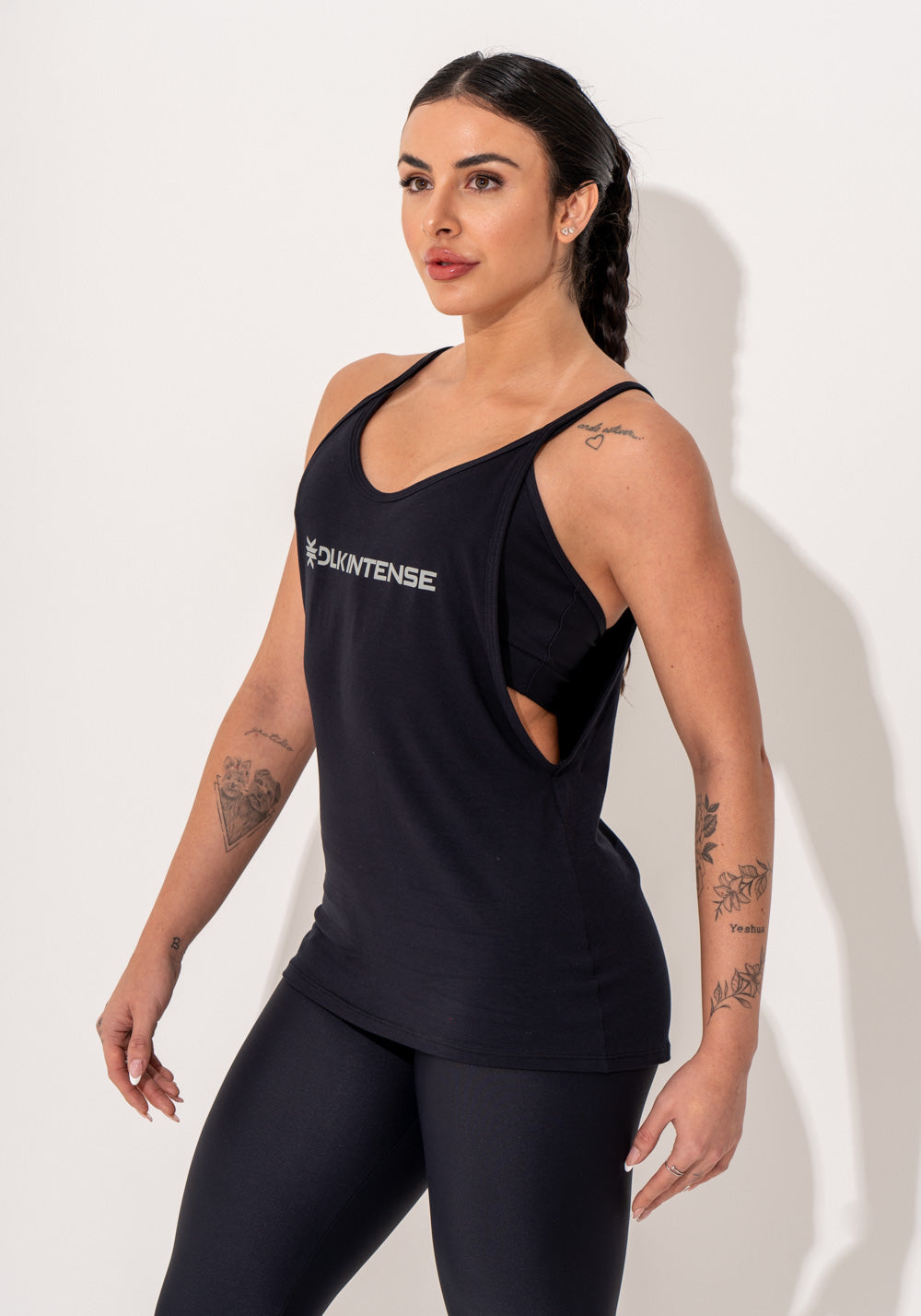 Camiseta Fitness Feminina Viscolycra Preto Com Silk Intense Dlk