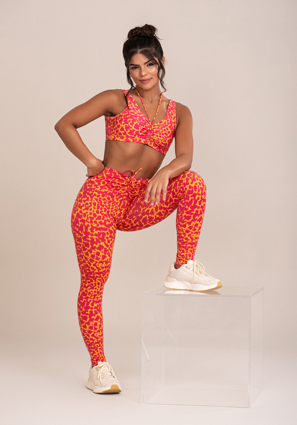 Les Formes イリスAVボード Legging Fitness Feminina Euphoria Com Franzido E Amarração Estampa