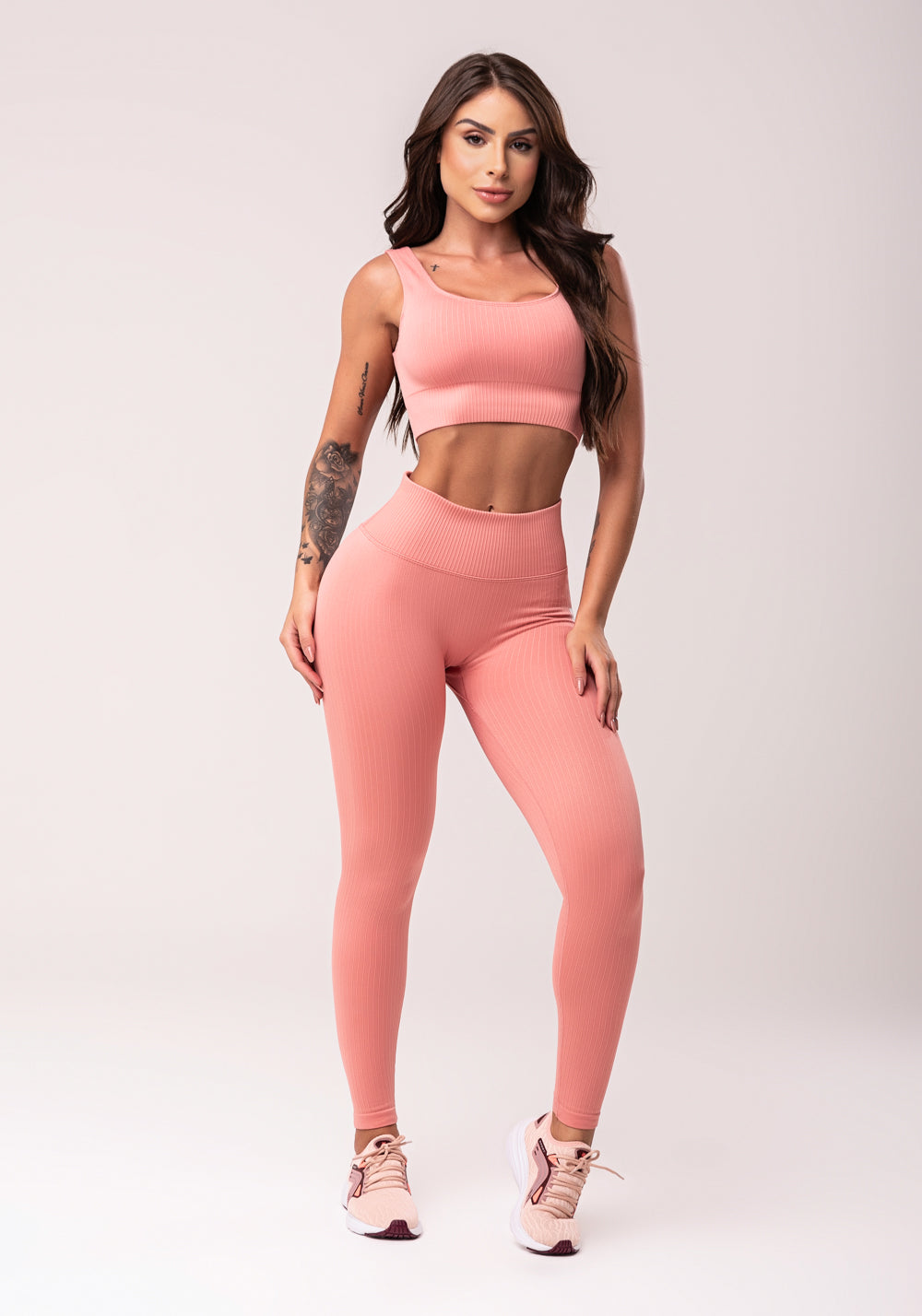 Legging Fitness Feminina Rosé Com Cós Alto E Detalhe Em V Seamless Dlk