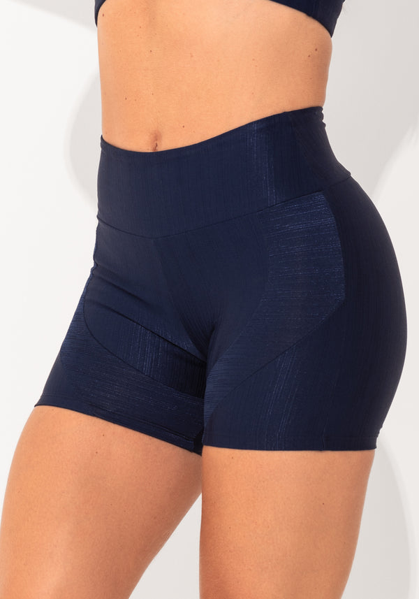 Short Fitness Feminino Marinho Texturizado Com Recortes Elegance Dlk