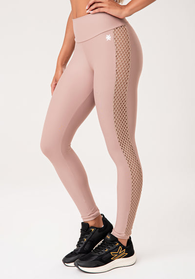 Legging Fitness Feminina Nude Com Tela Lateral Lush Dlk