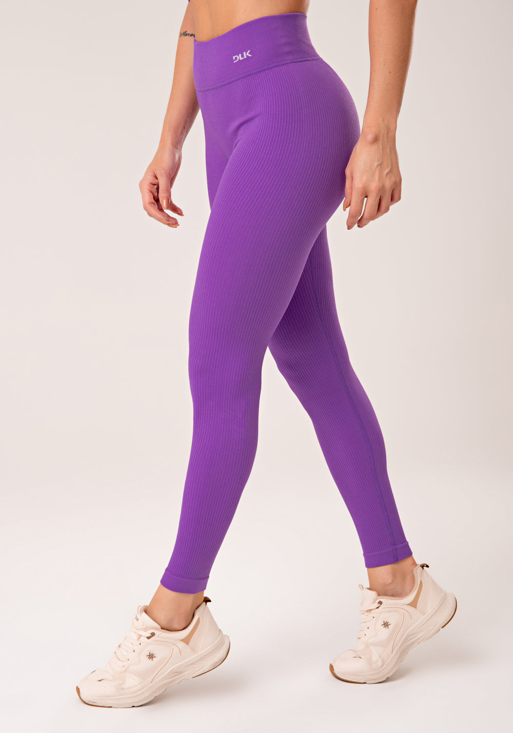 Legging Fitness Feminina Roxo Lavanda Canelada Com Cós Alto