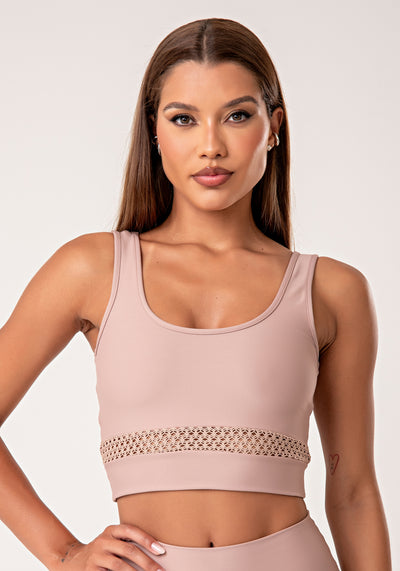 Top Fitness Feminino Nude Com Tela Lush Dlk