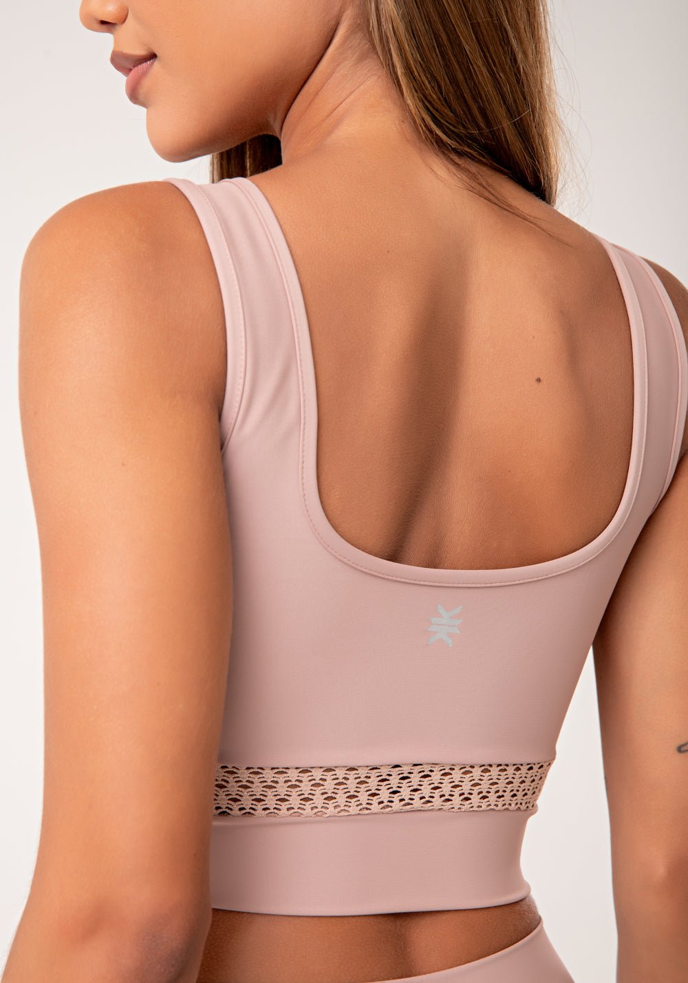 Top Fitness Feminino Nude Com Tela Lush Dlk