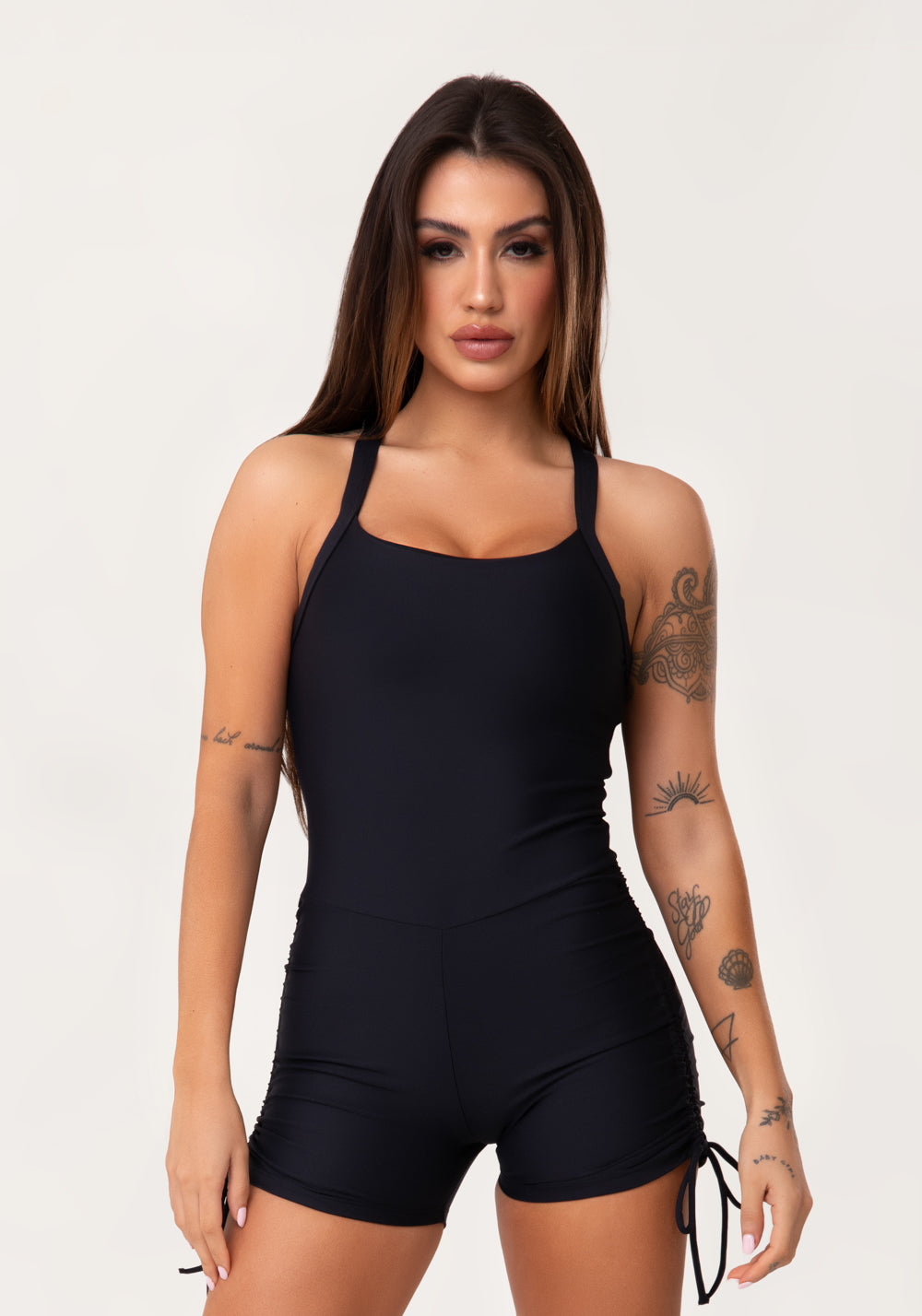 Macaquinho Fitness Feminino Preto Com Franzido Aura Dlk – DLK Moda