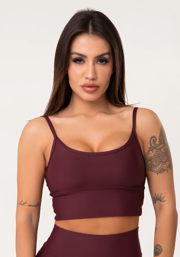 Top Fitness Feminino Vinho Com Bojo Aura Dlk