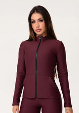 Casaco Fitness Feminino Vinho Com Zíper E Bolsos Aura Dlk