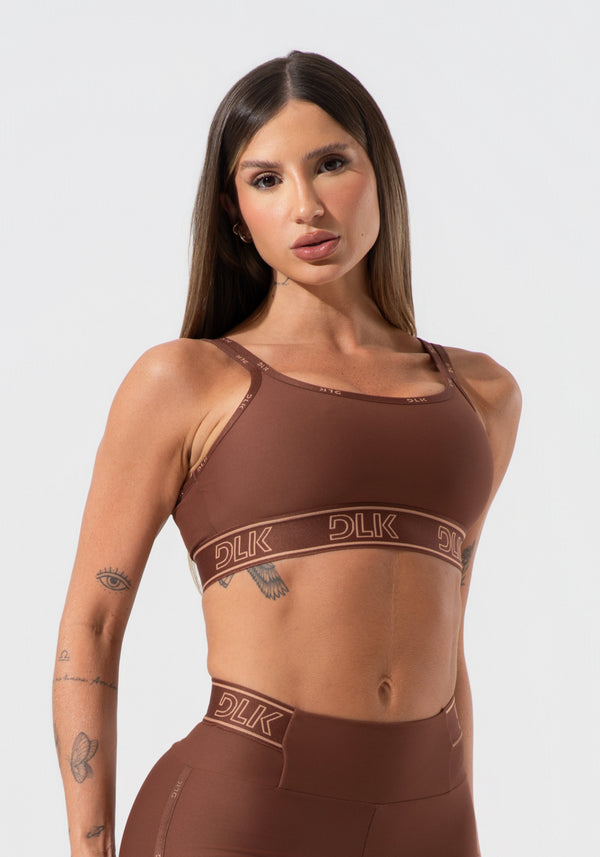 Top Fitness Feminino Com Bojo E Alças Duplas De Elástico Activity Dlk Marrom