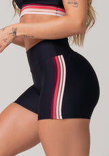 Short Fitness Feminino Preto Com Elástico Lateral Degradê Rosa Nation Dlk