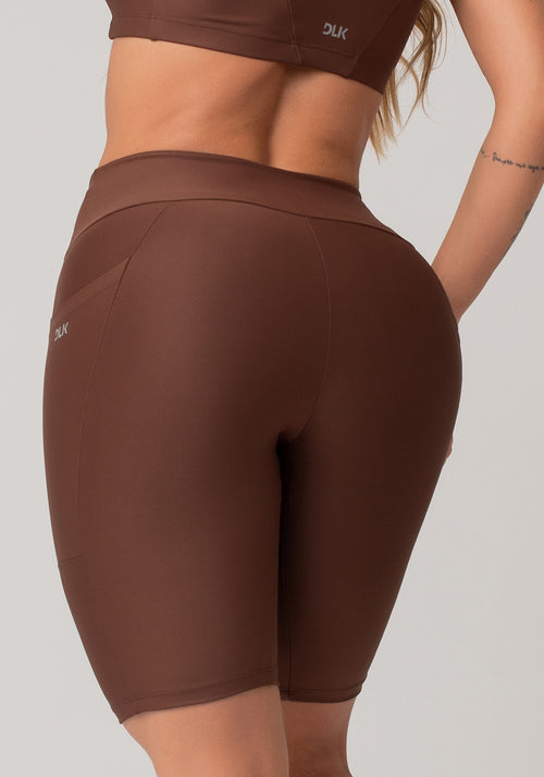 Bermuda De Treino Feminina Com Bolsos Básica Dlk Marrom
