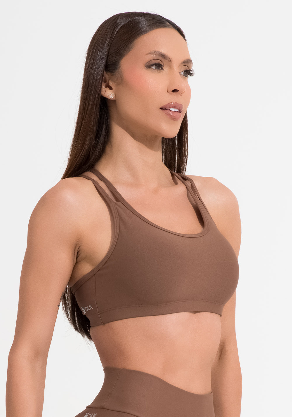 Top Fitness Feminino Marrom Com Alça Dupla Aura Dlk