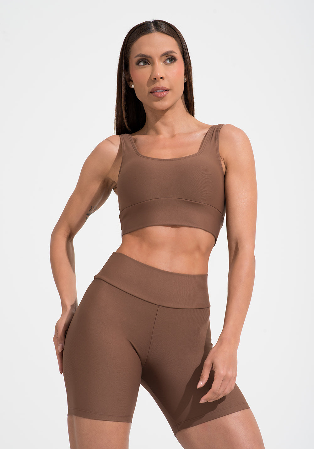 Top Fitness Feminino Marrom Com Alça Larga Aura Dlk