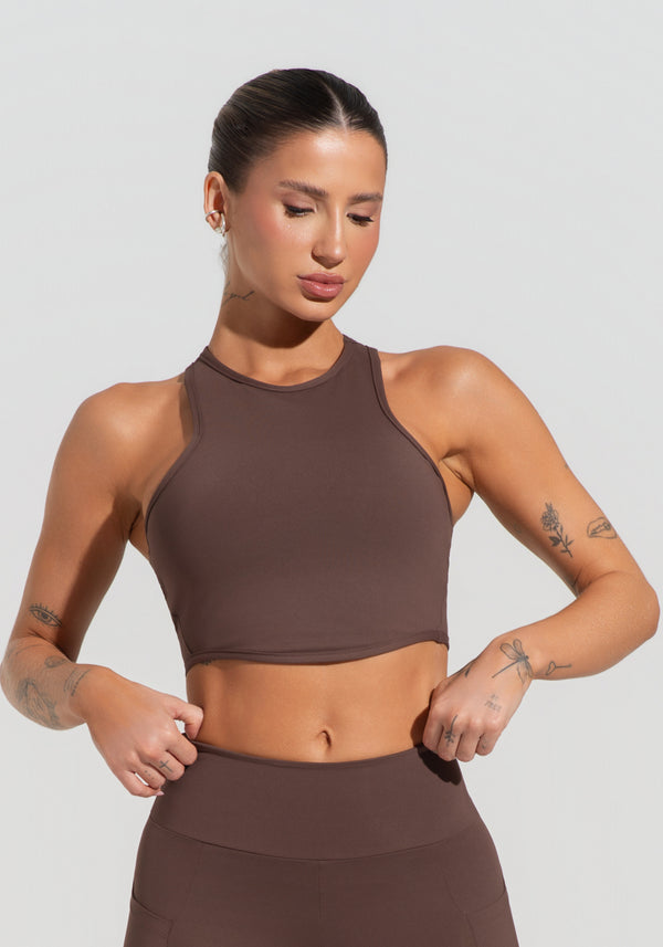 Cropped Fitness Feminino Com Cava Americana Soul Dlk Marrom
