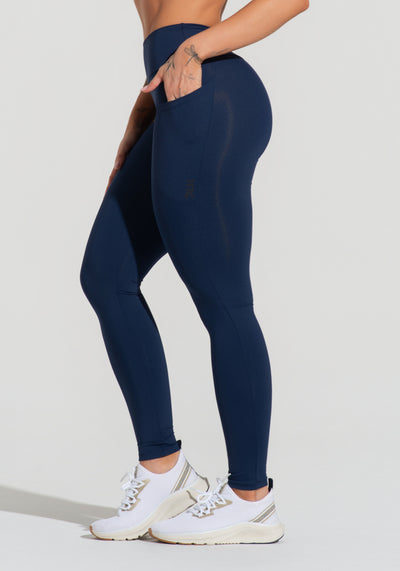 Legging Fitness Feminina Com Bolsos Soul Dlk Azul Marinho