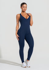 Macacão Fitness Feminino Nadador Com Decote Soul Dlk Azul Marinho
