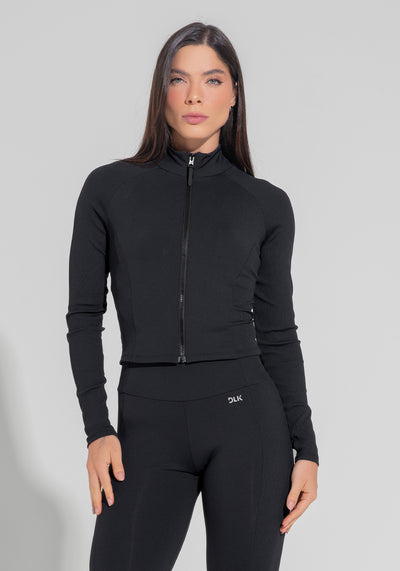 Casaco Fitness Feminino Com Detalhe Canelado Motion Lines Dlk Preto