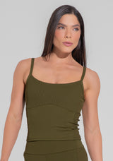 Top Alongado Fitness Com Detalhe Canelado Motion Lines Dlk Verde Oliva