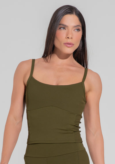Top Alongado Fitness Com Detalhe Canelado Motion Lines Dlk Verde Oliva