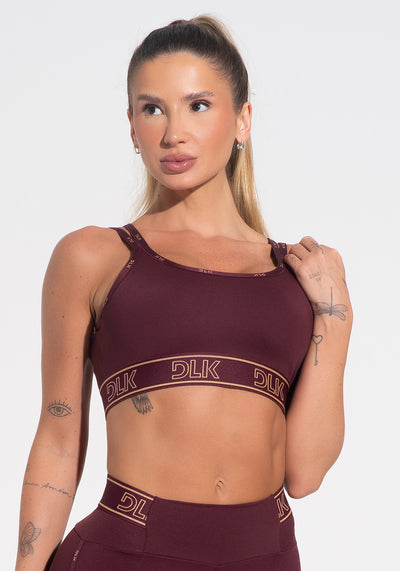 Top Fitness Feminino Com Bojo E Alças Duplas De Elástico Activity Dlk Vinho