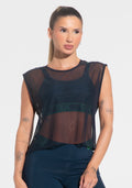 Camiseta Fitness Feminina De Tule Com Elástico Activity Dlk Azul Marinho