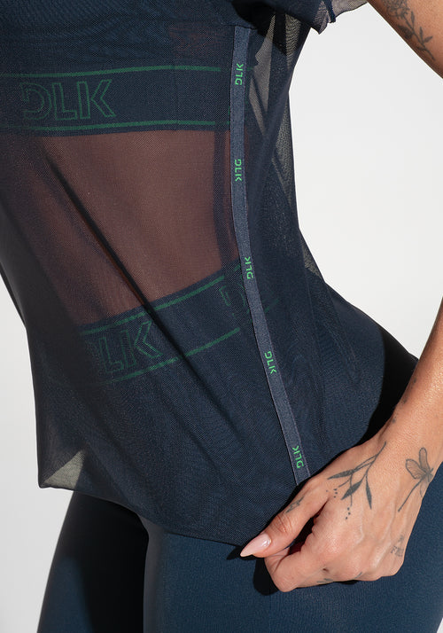Blusa Baby Look Feminina De Tule Com Elástico Nas Laterais Activity Dlk Azul Marinho