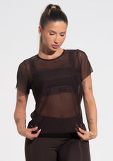Blusa Baby Look Feminina De Tule Com Elástico Nas Laterais Activity Dlk Azul Marrom Café