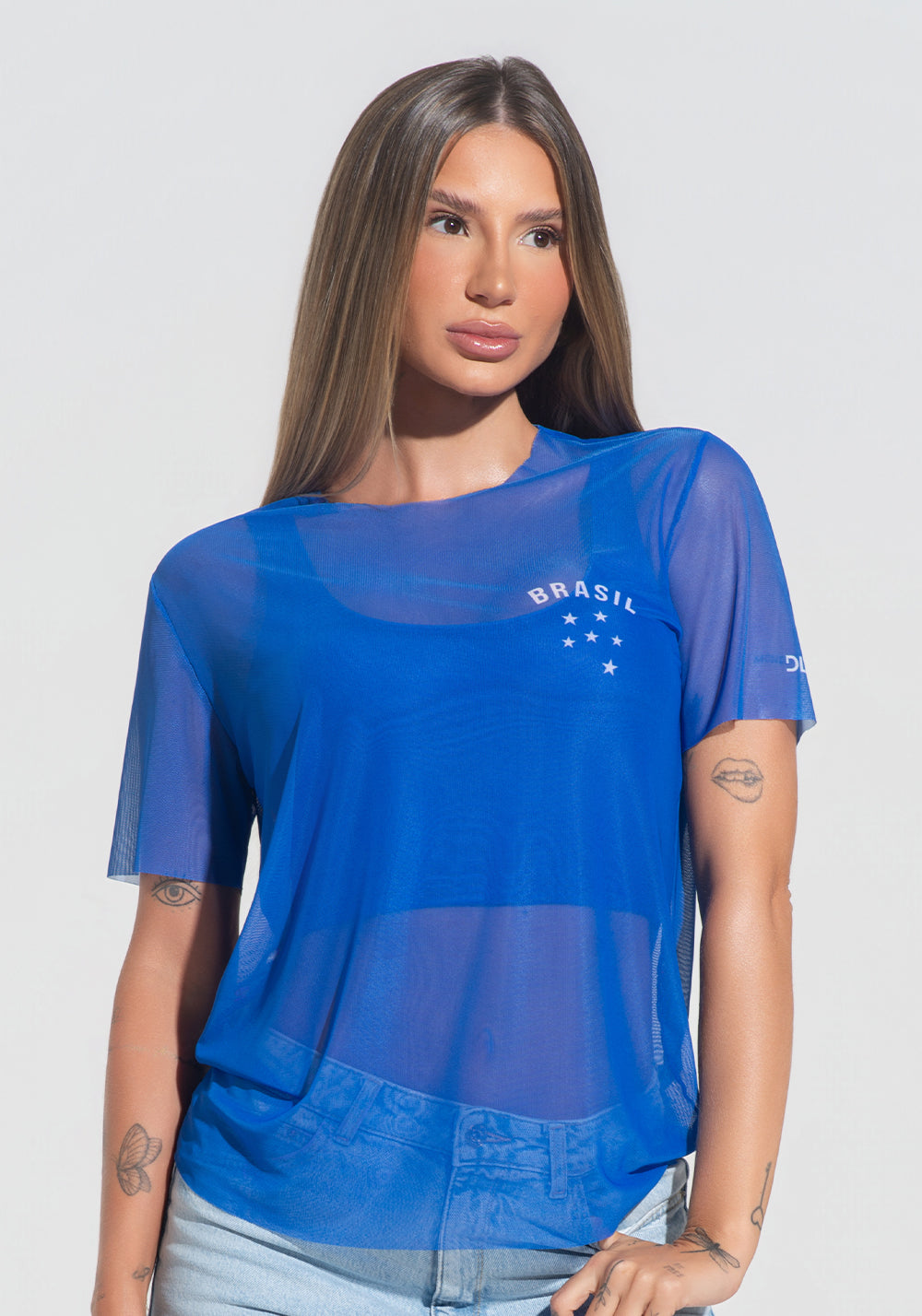 babylclub トップス シズニルック Blusa Baby Look Feminina Tule Orgulho Nacional Dlk Azul – DLK Moda