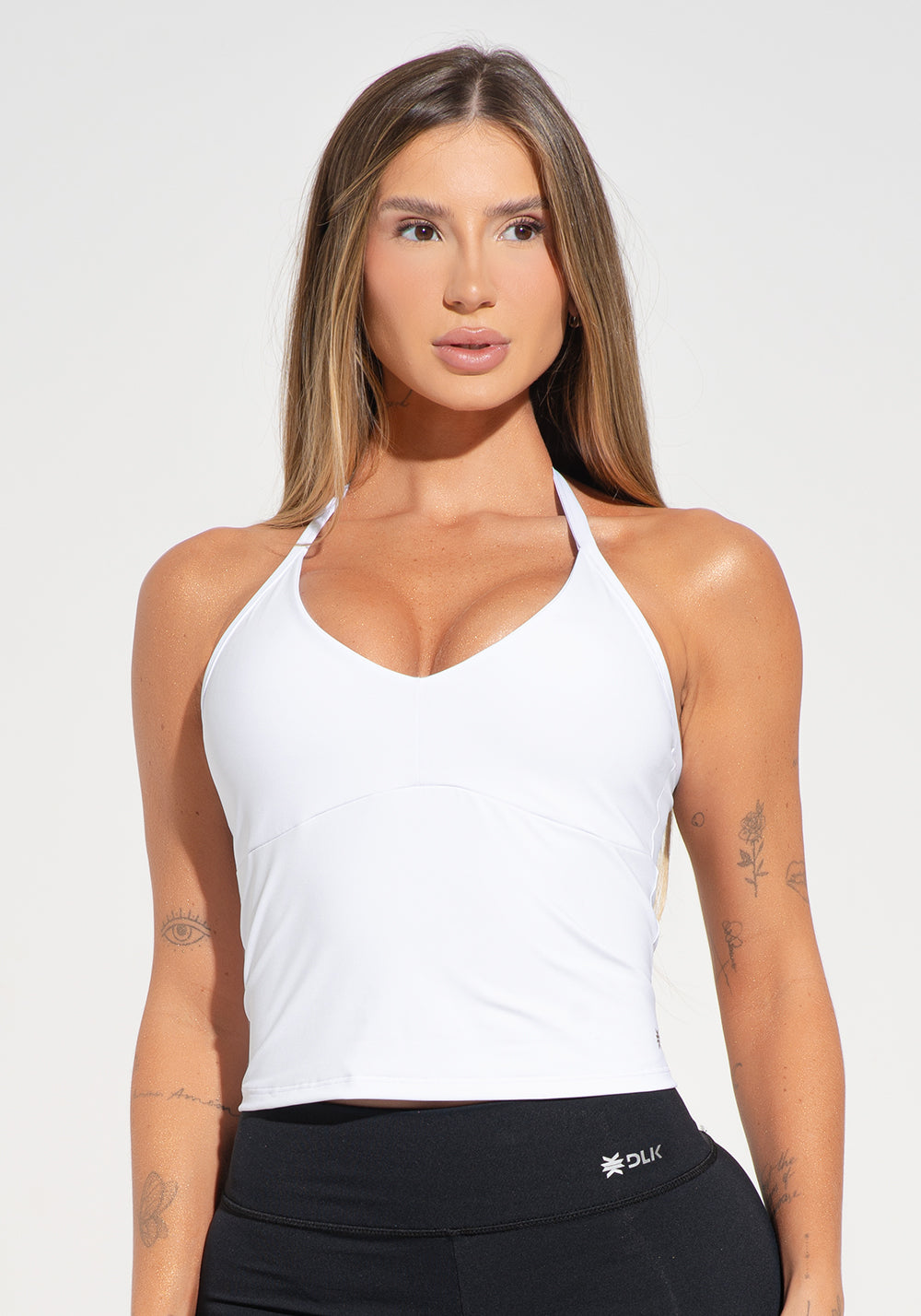 Top Shine Preto Texturizado Com Alças Cruzadas Na Frente Dlk – DLK