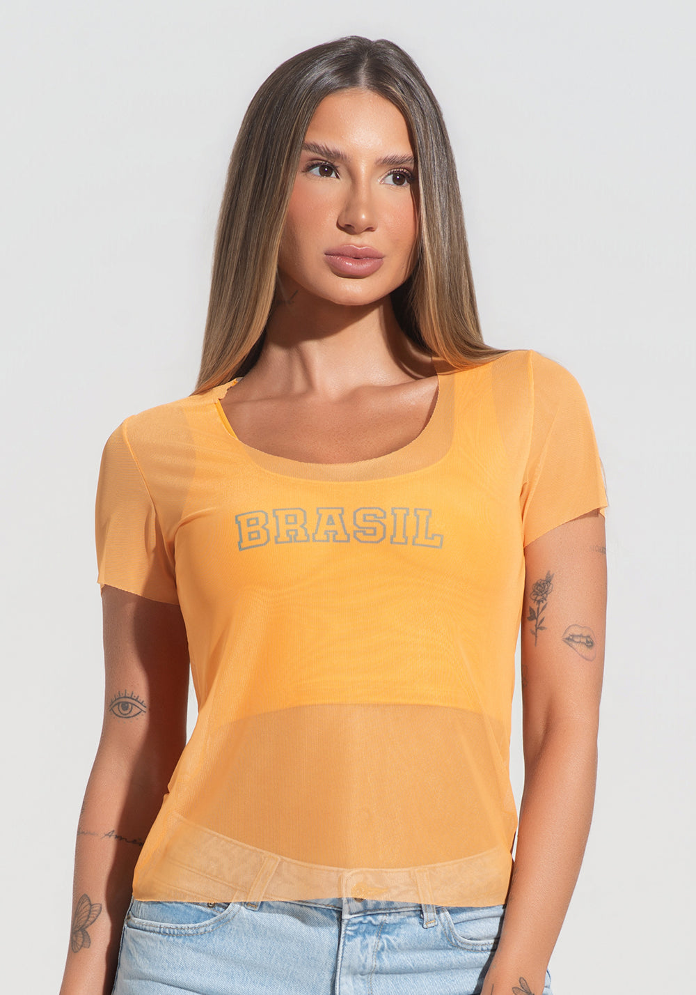 Blusa Baby Look Feminina Tule Brasil Radiante Dlk Amarelo – DLK