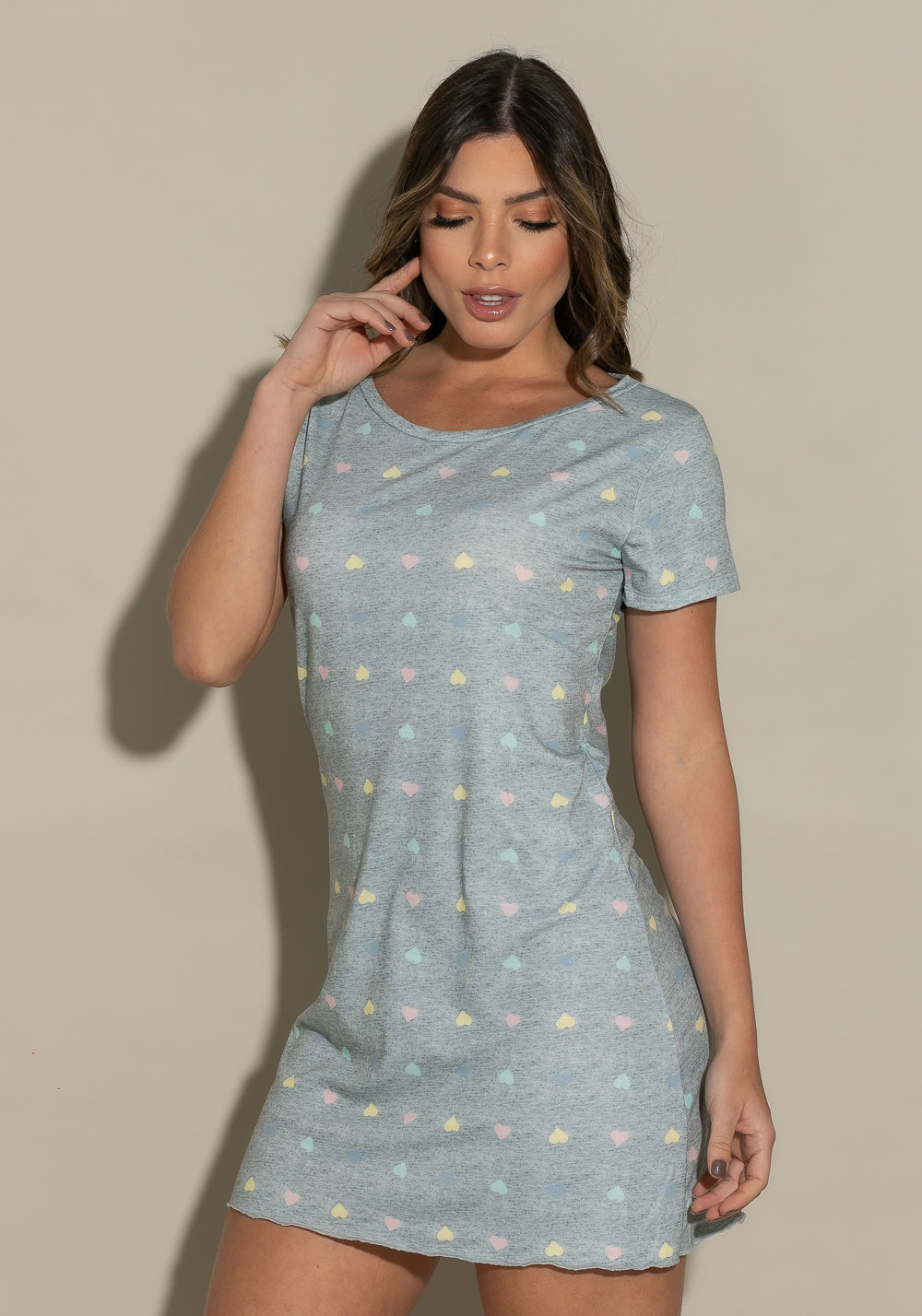 Camisola Sem Bojo Intimate Mescla Com Estampa Coração Dlk