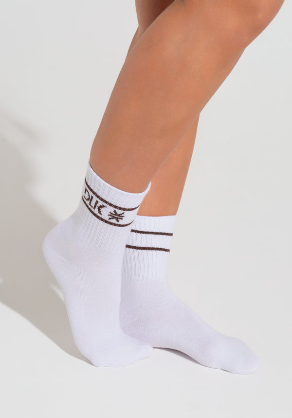 Meia Feminina Cano Médio Soul Dlk Branco Com Marrom