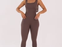 Macacão Fitness Feminino Marrom Canelado Com Bojo Seamless+ Dlk