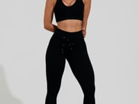 Legging Fitness Feminina Preta Canelada Com Cadarço Action Dlk