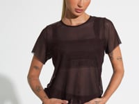 Blusa Baby Look Feminina De Tule Com Elástico Nas Laterais Activity Dlk Azul Marrom Café